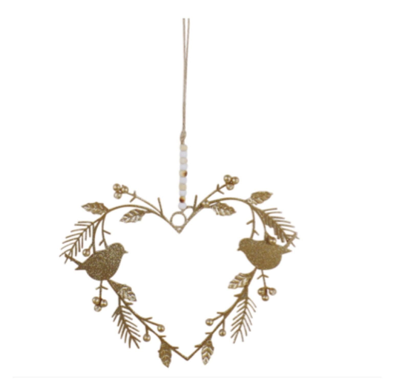Heart Metal Hanger with Birds with Gold