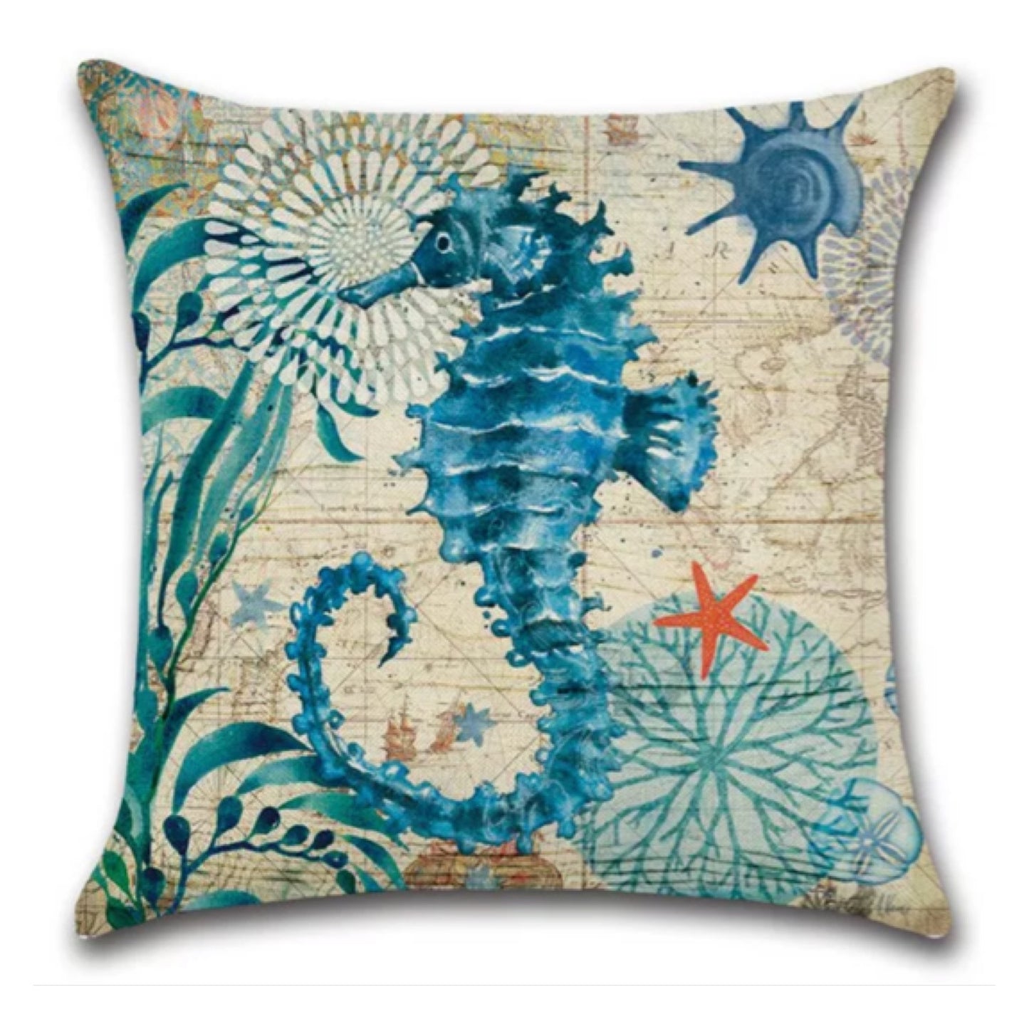 Cushion Pillow Blue Sea Horse Shell Ocean - The Renmy Store
