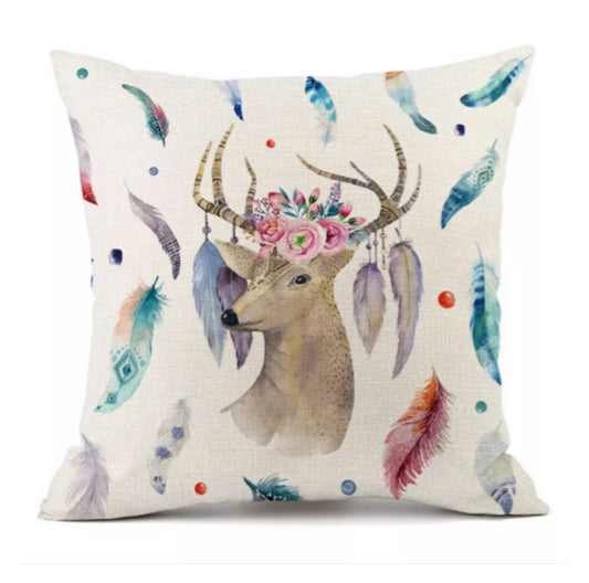 Cushion Pillow Deer Feathers Boho Colourful - The Renmy Store