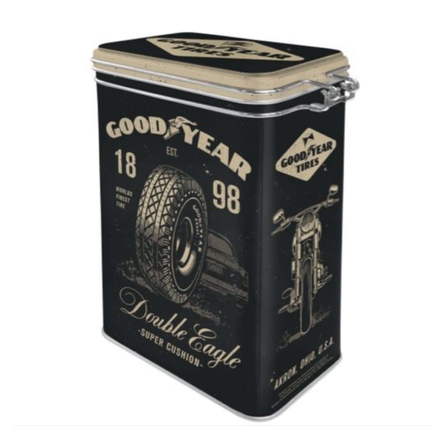 Box Tin Container Good Year Motorcycle Vintage Retro - The Renmy Store Homewares & Gifts 