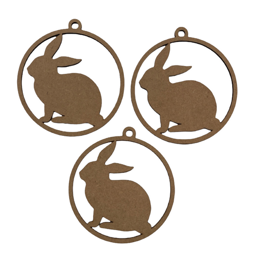 Rabbit Hanging Decoration Set of 3 DIY Raw MDF Timber Art - The Renmy Store Homewares & Gifts 