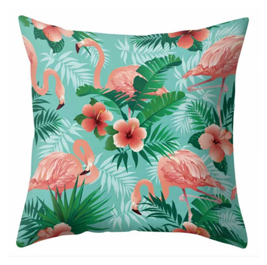Cushion Pillow Flamingo Bird & Hibiscus Flower