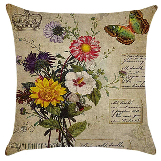 Cushion Pillow Floral Purple, Pink & Yellow with Butterfly