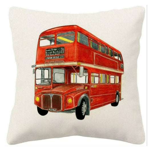 Cushion Cover Vintage London Red Bus - The Renmy Store Homewares & Gifts 
