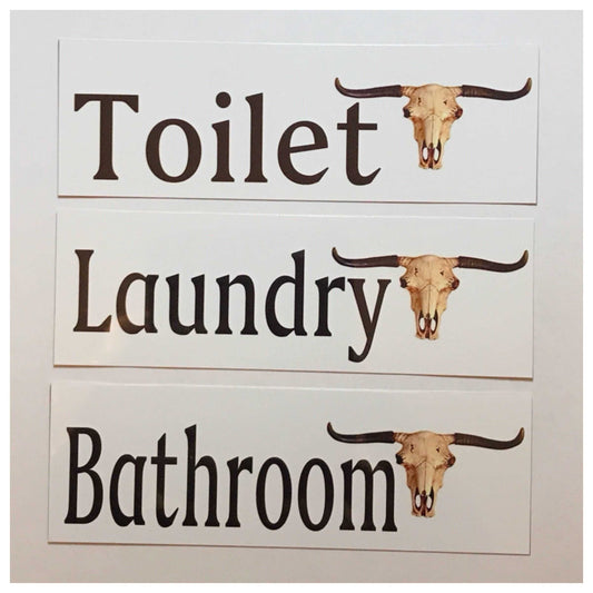 Longhorn Cow Skull Toilet Laundry Bathroom Door Sign