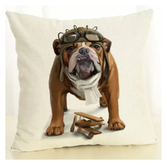 Cushion Cover Bull Dog Flying Plane Boris - The Renmy Store Homewares & Gifts 