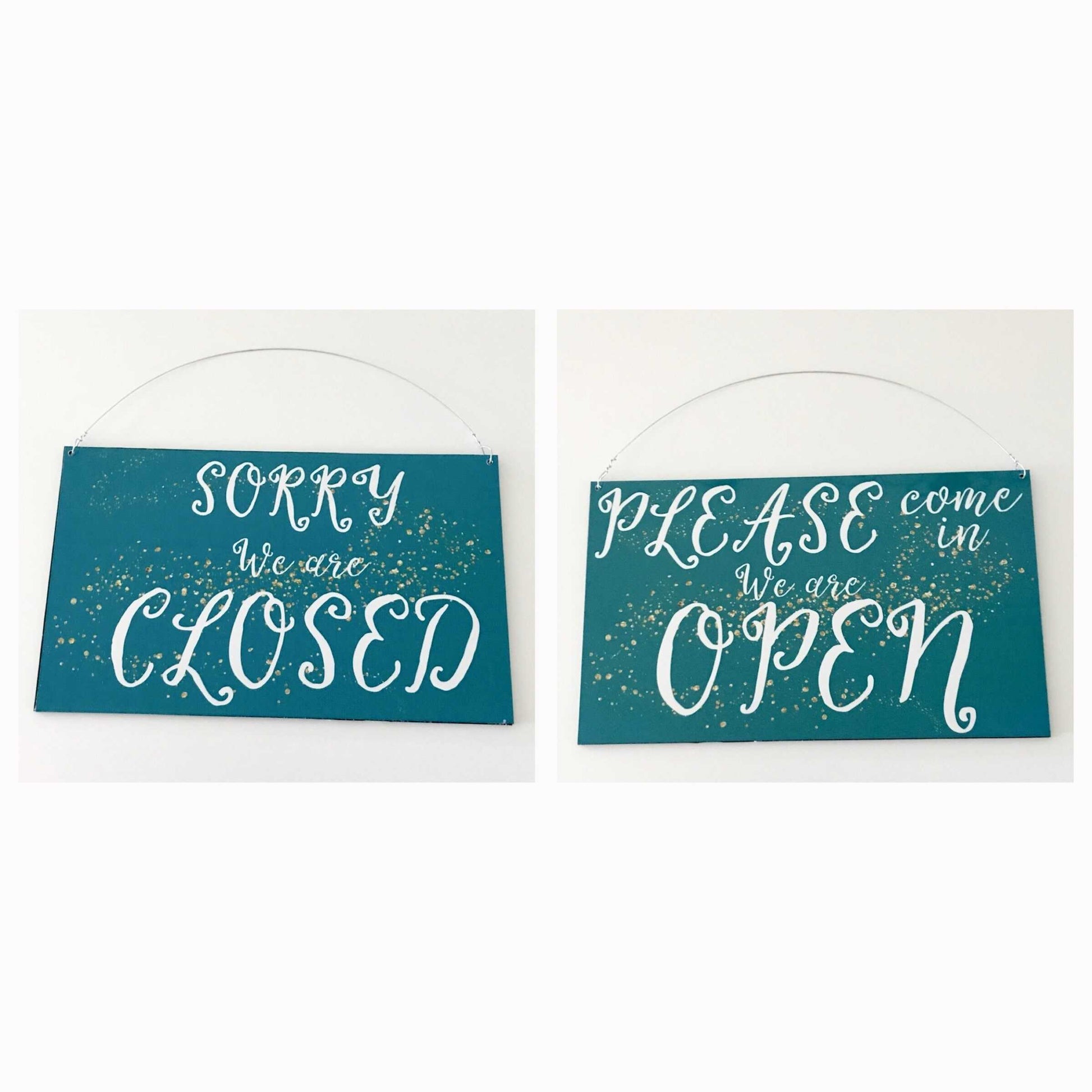 Open Closed Business Shop Cafe Hanging Sign - Aqua Chic