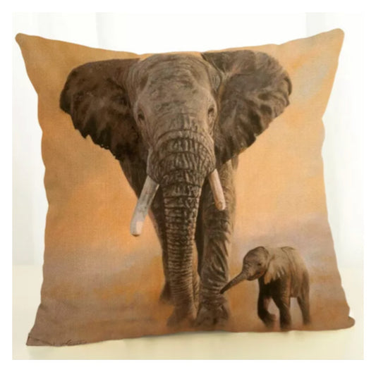 Cushion Cover Elephant Africa Mum with Baby - The Renmy Store Homewares & Gifts 