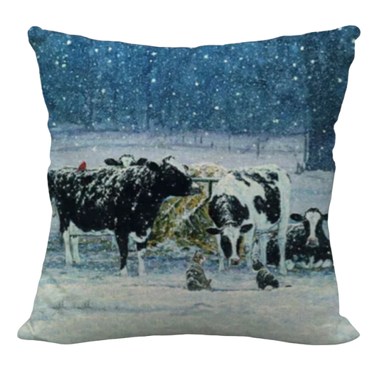Cushion Cover Pillow Cow Snowy Farm