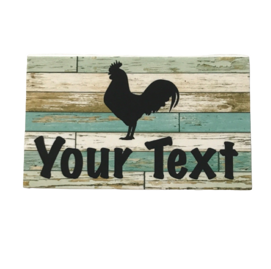 Rooster Chicken Your Text Custom Wording Sign Rustic Blue