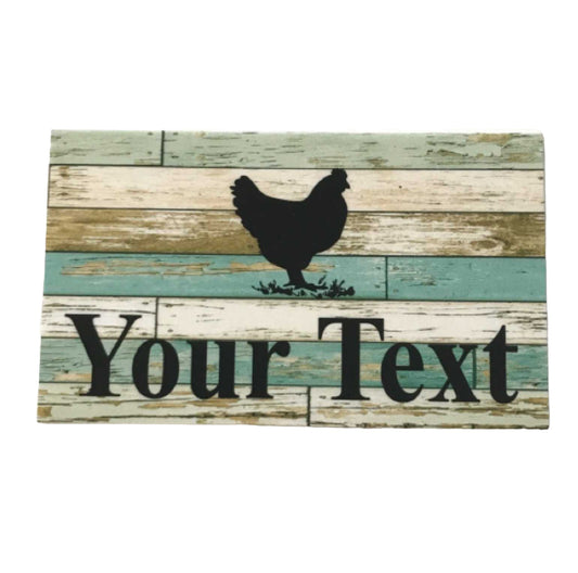 Chicken Hen Your Text Custom Wording Sign Rustic Blue