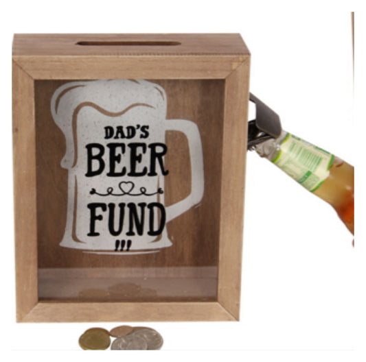Money Box Dads Beer Fund Rustic with Bottle Opener