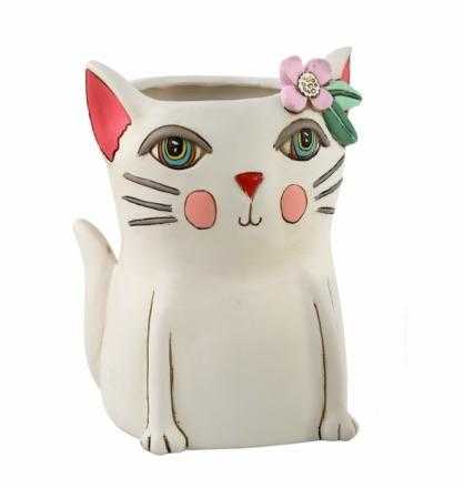 Cat Kitty White Pot Plant