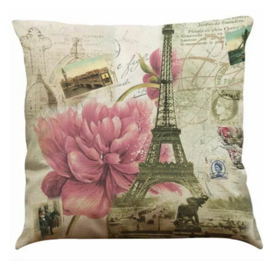 Cushion Eiffel Tower Floral Pink - The Renmy Store Homewares & Gifts 