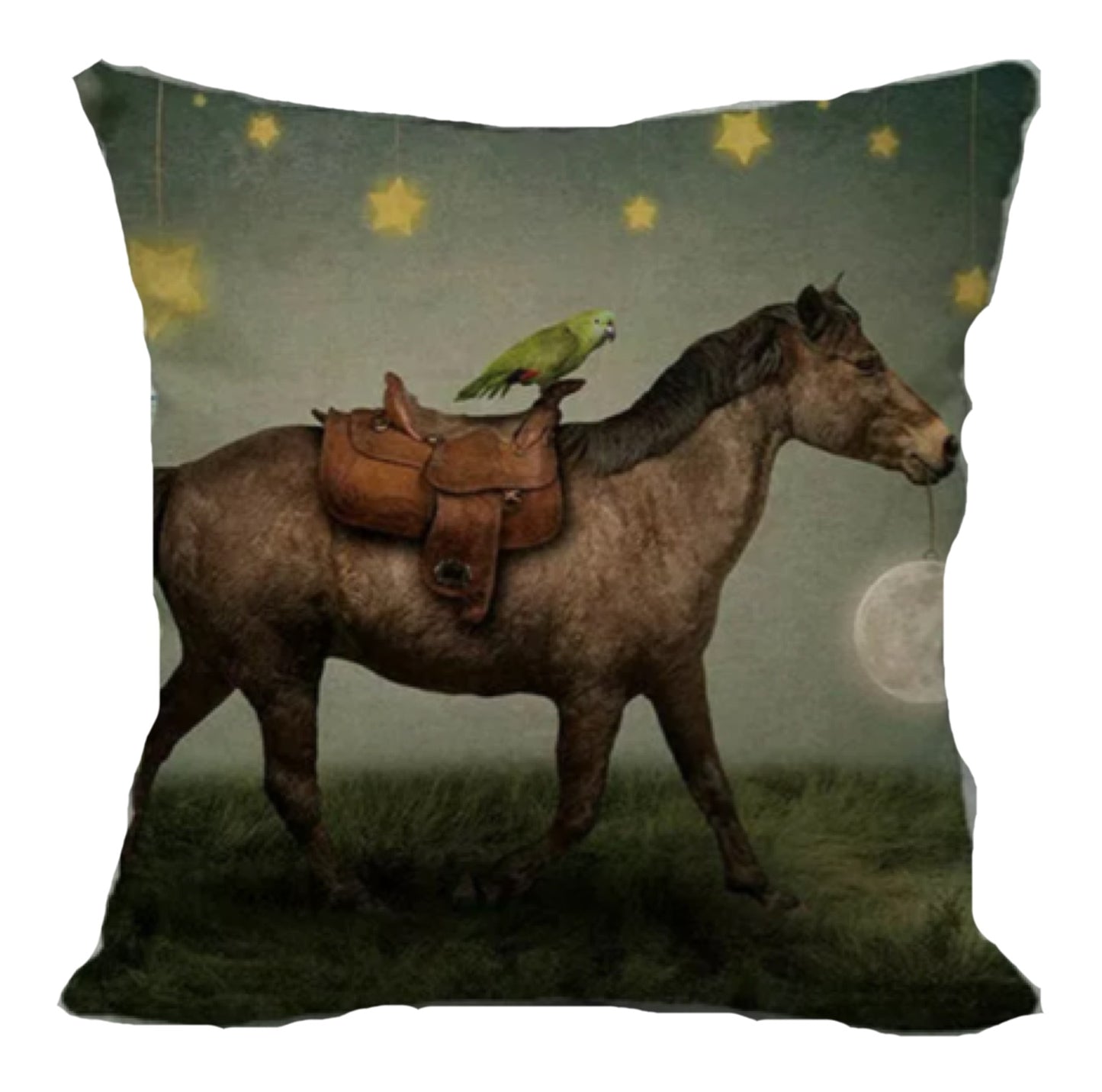 Cushion Cover Horse with Parrot Vintage Retro - The Renmy Store Homewares & Gifts 