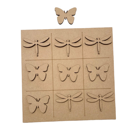 Tic Tac Toe Noughts Crosses Wood DIY Craft Butterfly Dragonfly - The Renmy Store Homewares & Gifts 