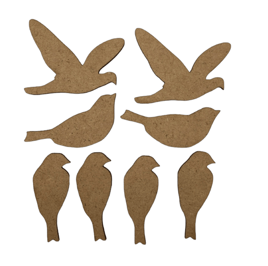 Bird Bird Set of 8 Raw MDF Wooden DIY Craft - The Renmy Store Homewares & Gifts 