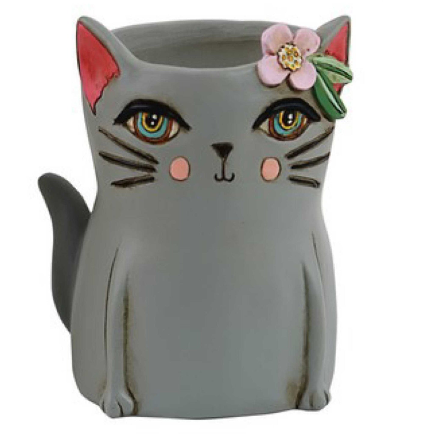 Cat Kitty Grey Pot Plant or Pen Holder