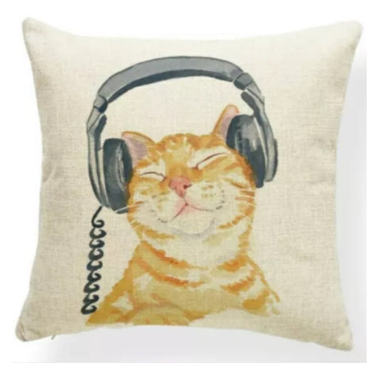 Cushion Cover Cat Kitty Music Retro - The Renmy Store Homewares & Gifts 