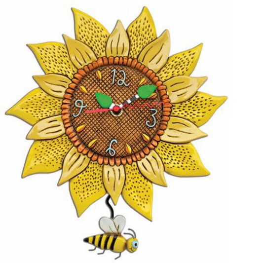 Clock Wall Bee Sunny Sunflower Funky Retro