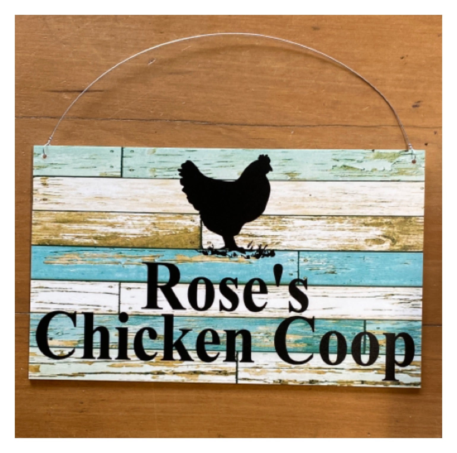 Chicken Hen Custom Personalised Sign Rustic Blue - The Renmy Store Homewares & Gifts 
