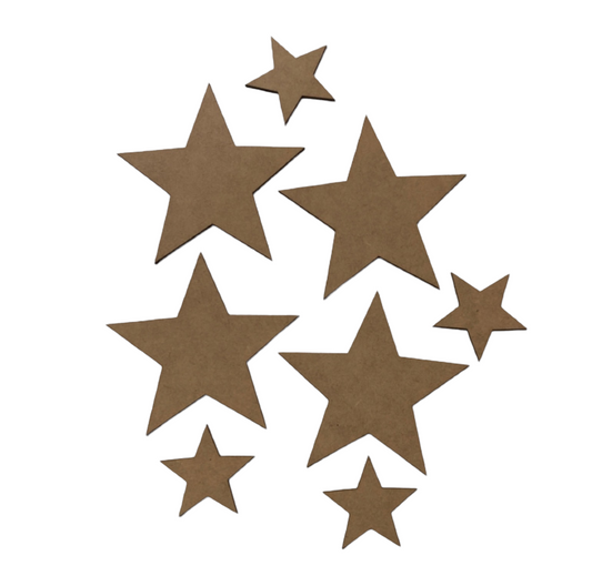 Star Stars Raw Wood MDF DIY Craft Set of 8 - The Renmy Store Homewares & Gifts 