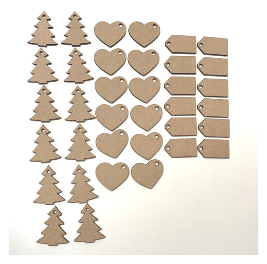 Gift Tag Set of 36 MDF Timber DIY Raw Craft - The Renmy Store Homewares & Gifts 