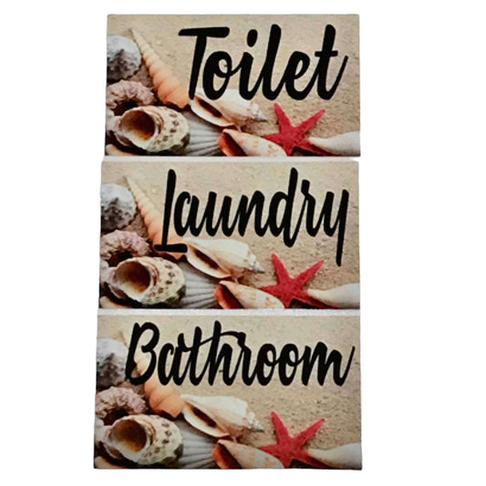 Beach Shells Starfish Door Room Sign Toilet Laundry Bathroom - The Renmy Store Homewares & Gifts 