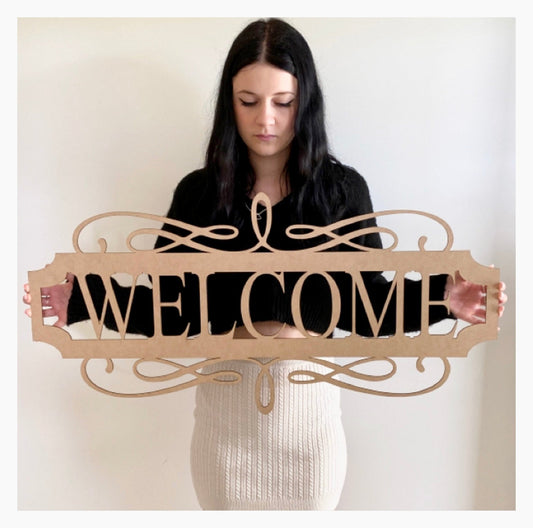 Welcome Scroll Wall Décor Wooden MDF DIY Large - The Renmy Store Homewares & Gifts 