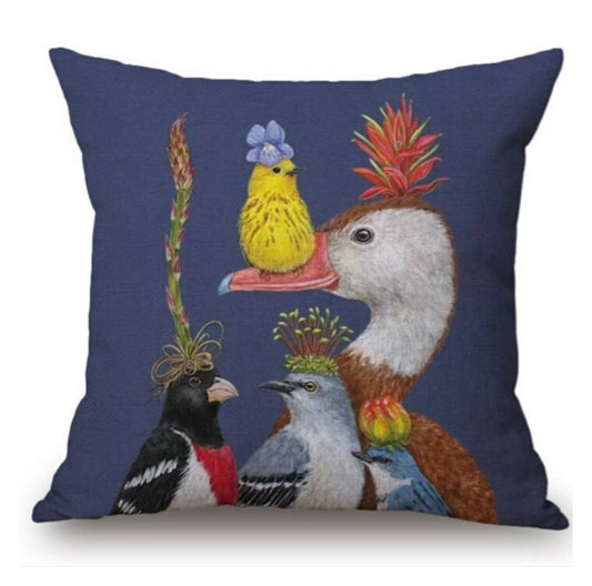 Cushion Cover Birds Duck Gather Retro - The Renmy Store Homewares & Gifts 
