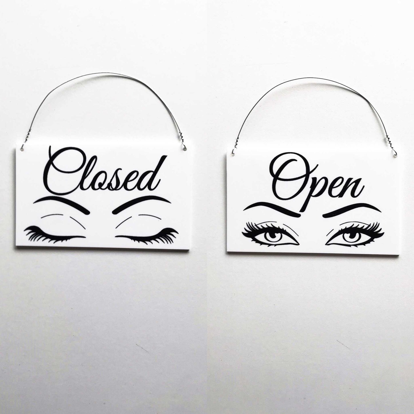 Open Closed Eyes Eye Lashes Hanging Sign