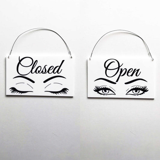 Open Closed Eyes Eye Lashes Hanging Sign